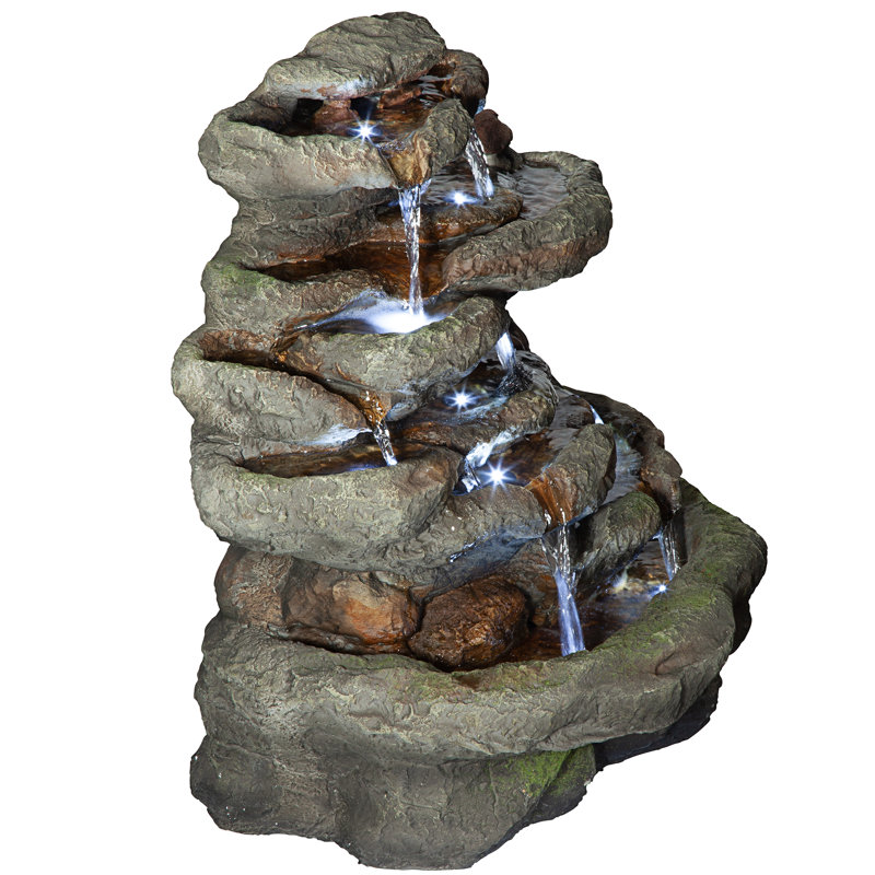 resin turtle cove cascading sculptural fountain with led light